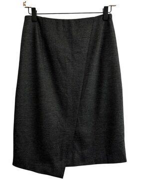 Paula Ka Women Skirt Small Gray Asymmetrical Wrap Pencil  Charcoal Wool  Career
